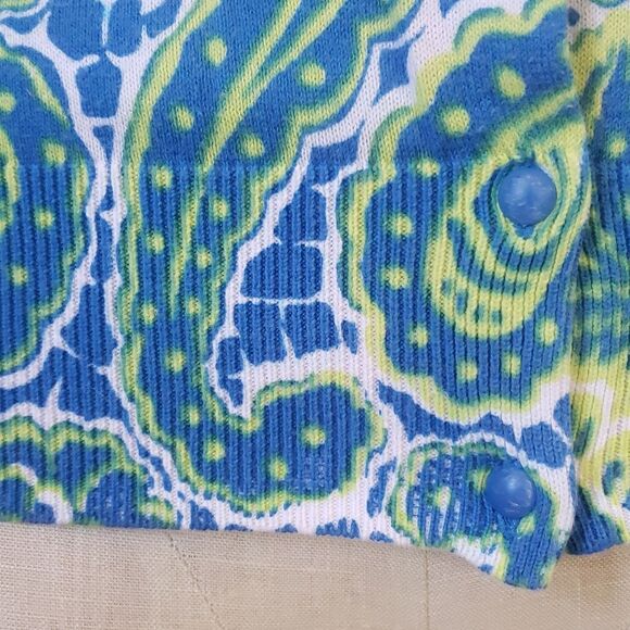 ANN TAYLOR Crew Neck Cardigan Sweater Short Sleeve Blue Green Yellow Pai… - Picture 10 of 12